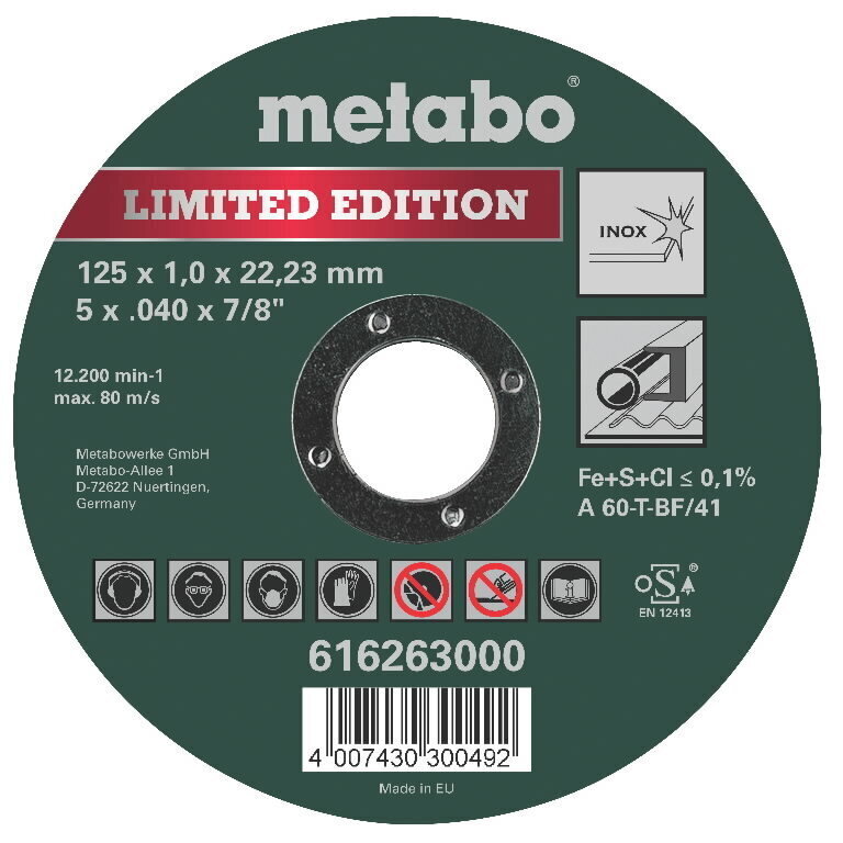 Lõikeketas 125x1mm Special Edition II Inox, Metabo цена и информация | Käsitööriistad | kaup24.ee