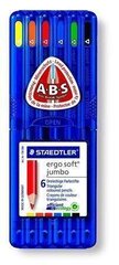 Värvipliiatsid 6 värvi Ergo Soft Jumbo, plastkarbis, Staedtler/10 hind ja info | Kunstitarbed, voolimise tarvikud | kaup24.ee