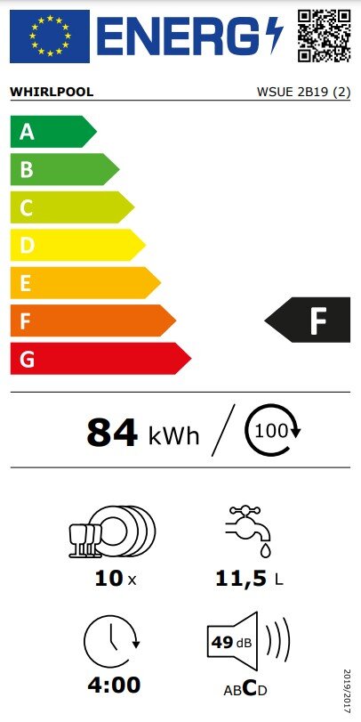 Integreeritav nõudepesumasin Whirlpool WSUE2B19, laius 45cm valge uks цена и информация | Nõudepesumasinad | kaup24.ee