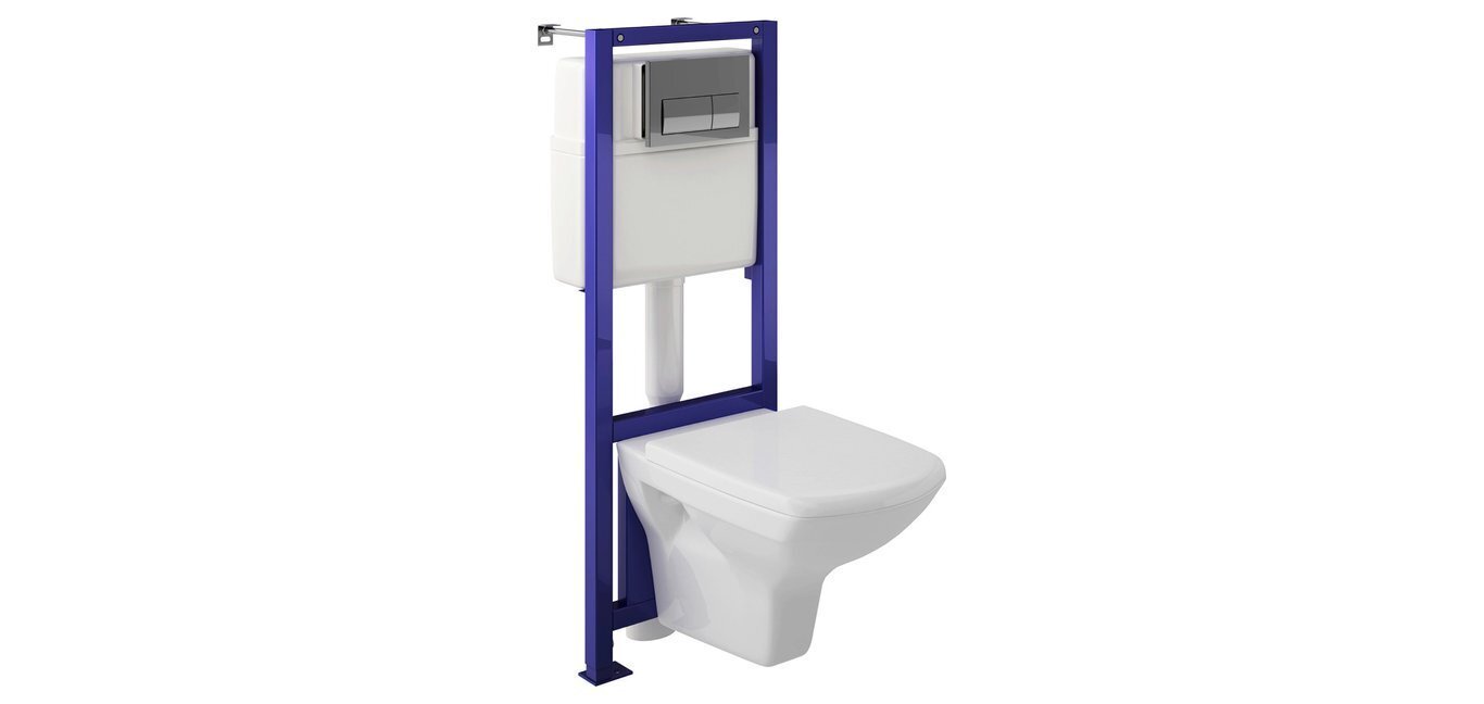 WC komplekt Cersanit Trevi: WC süvistatav raam + WC-pott + nupp + aeglaselt sulguv kaas цена и информация | WС-potid | kaup24.ee