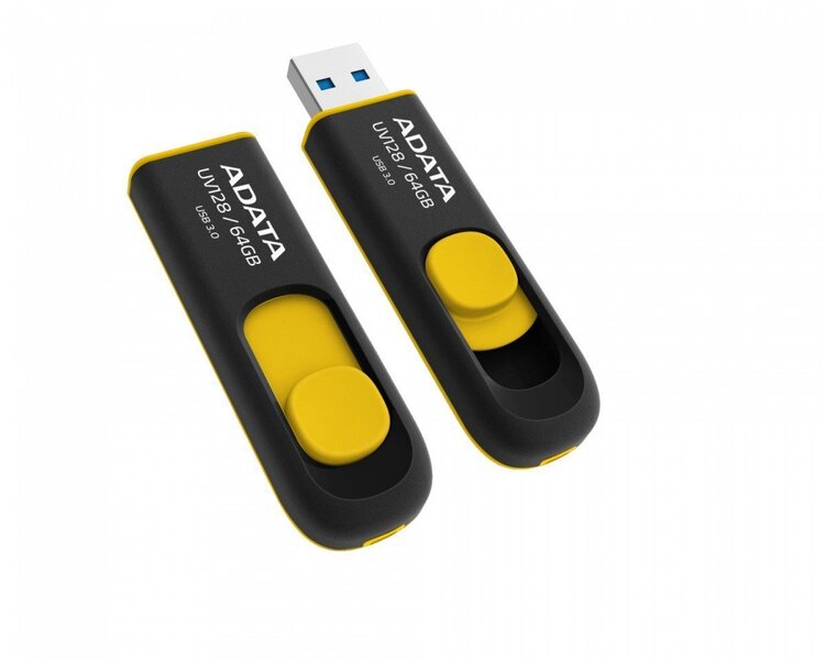 Mälupulk A-data UV128 64GB, USB 3.0, must/kollane hind | kaup24.ee