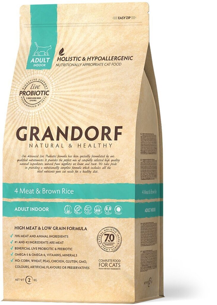 Granddorf 4 tüüpi liha ja pruun riis - kassidele, 400 g цена и информация | Kuivtoit kassidele | kaup24.ee