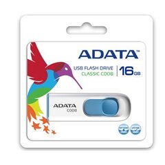 Карта памяти USB A-DATA Classic C008 16GB, белая+синяя цена и информация | USB накопители данных | kaup24.ee