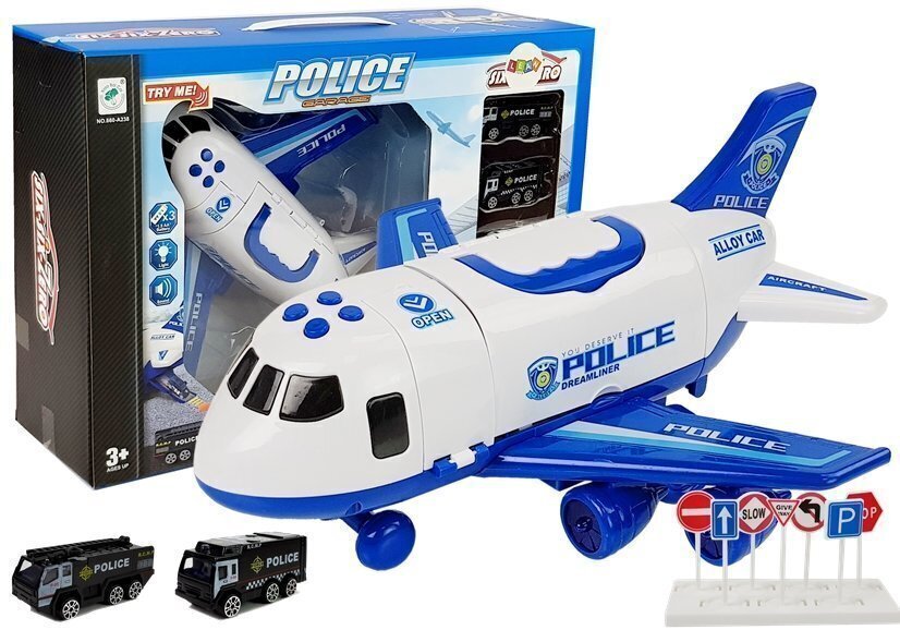 Politseilennuk autode ja tarvikutega 1:64 hind ja info | Poiste mänguasjad | kaup24.ee