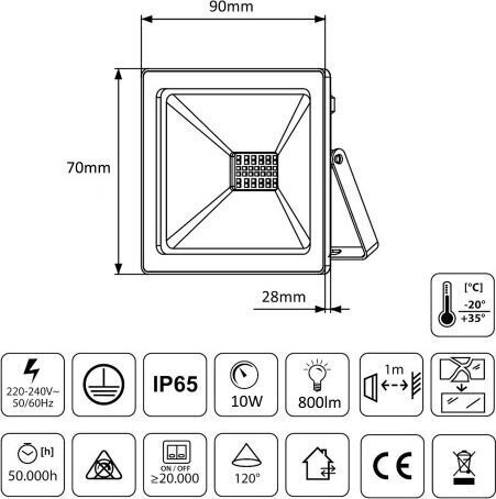 Prožektor Maclean LED slim 10W, 800lm Warm White (3000K) MCE510 WW, IP65, PREMIUM цена и информация | Taskulambid, prožektorid | kaup24.ee