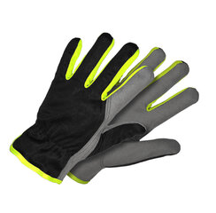 Сшитые рабочие перчатки с зелеными вставками Amara цена и информация | Рабочие перчатки | kaup24.ee