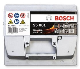 Аккумулятор Bosch 52Ah 520A S5001 цена и информация | Аккумуляторы | kaup24.ee