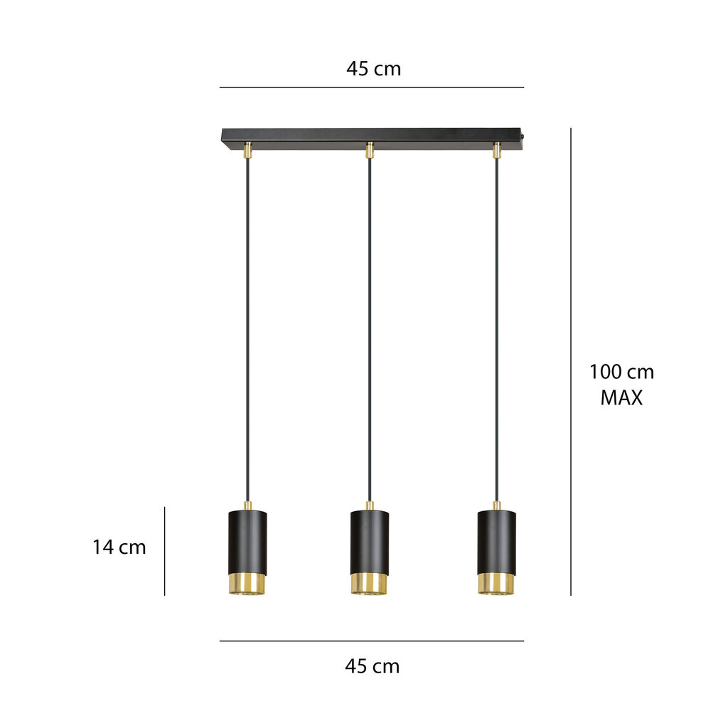 Emibig lamp Fumiko 3 Black Gold hind ja info | Rippvalgustid | kaup24.ee