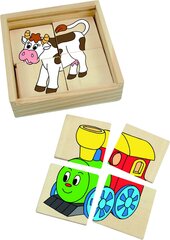Woody 93003 Eco Wooden Educational mini Puzzle - Happy engine in Eco Wooden box (16pcs) for kids 2y+ (11x11cm) hind ja info | Imikute mänguasjad | kaup24.ee