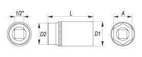 Патрон 9,0 mm, длинный, CrV, 1/2 , YATO цена и информация | Механические инструменты | kaup24.ee