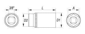 Padrun 9,0 mm, pikk, CrV, 3/8 , YATO hind ja info | Käsitööriistad | kaup24.ee