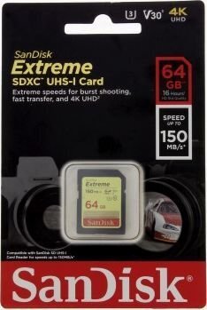 Mälupulk SANDISK Extreme SDXC Card 64GB 150MB/s цена и информация | Fotoaparaatide mälukaardid | kaup24.ee