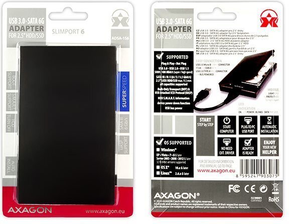 Axagon ADSA-1S6 HDD/SSD ümbris Must цена и информация | Komponentide tarvikud | kaup24.ee