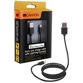 CANYON CNS-MFICAB01B Ultra-compact MFI Cable, certified by Apple, 1M length , 2.8mm , black color hind ja info | Kaablid ja juhtmed | kaup24.ee