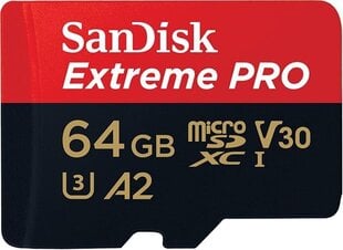 SanDisk Extreme Pro microSDXC 64 GB 170 / 90 MB / s A2 C10 V30 mälukaart hind ja info | Mobiiltelefonide mälukaardid | kaup24.ee