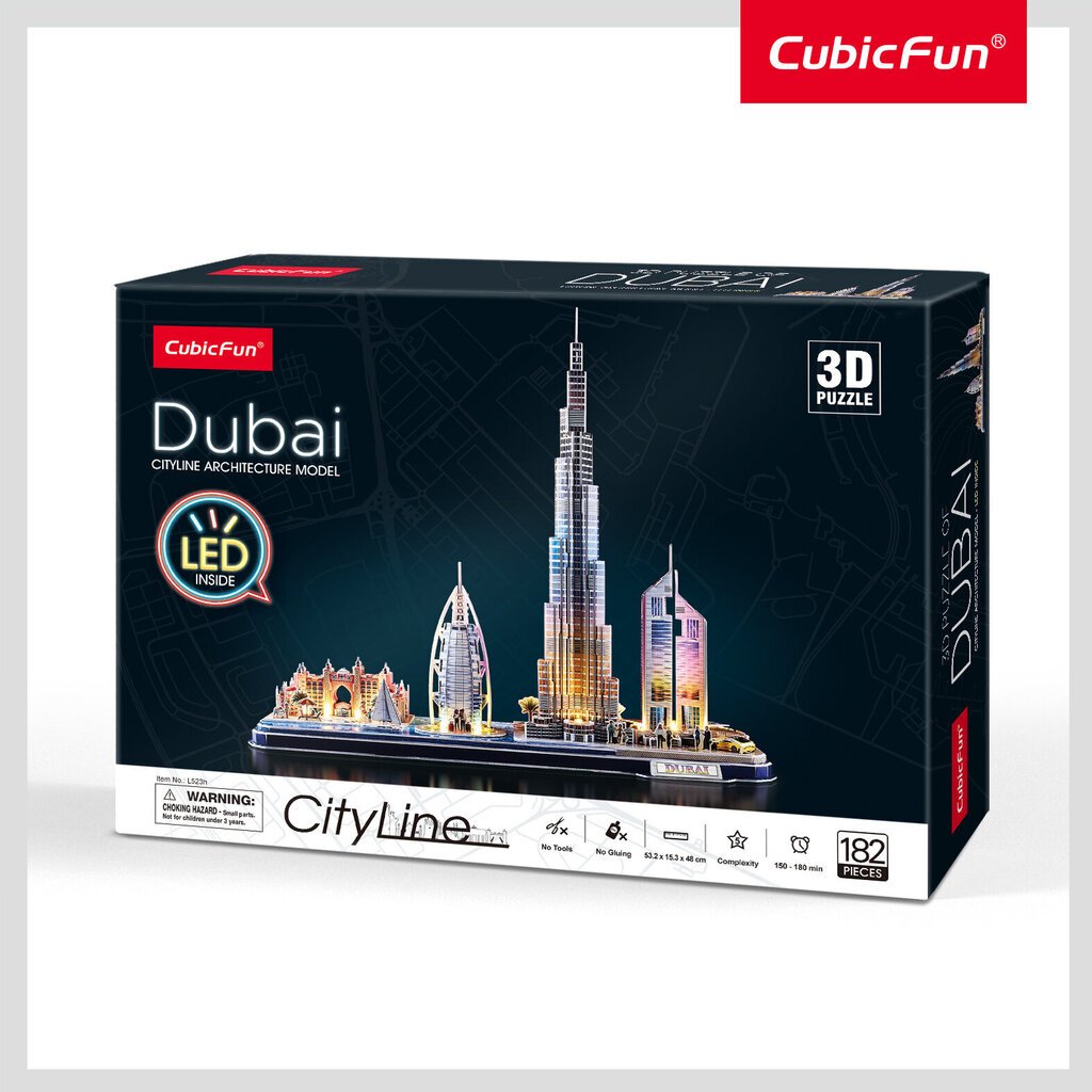 CUBICFUN City Line 3D-pusle LED-ga Dubai hind ja info | Pusled | kaup24.ee