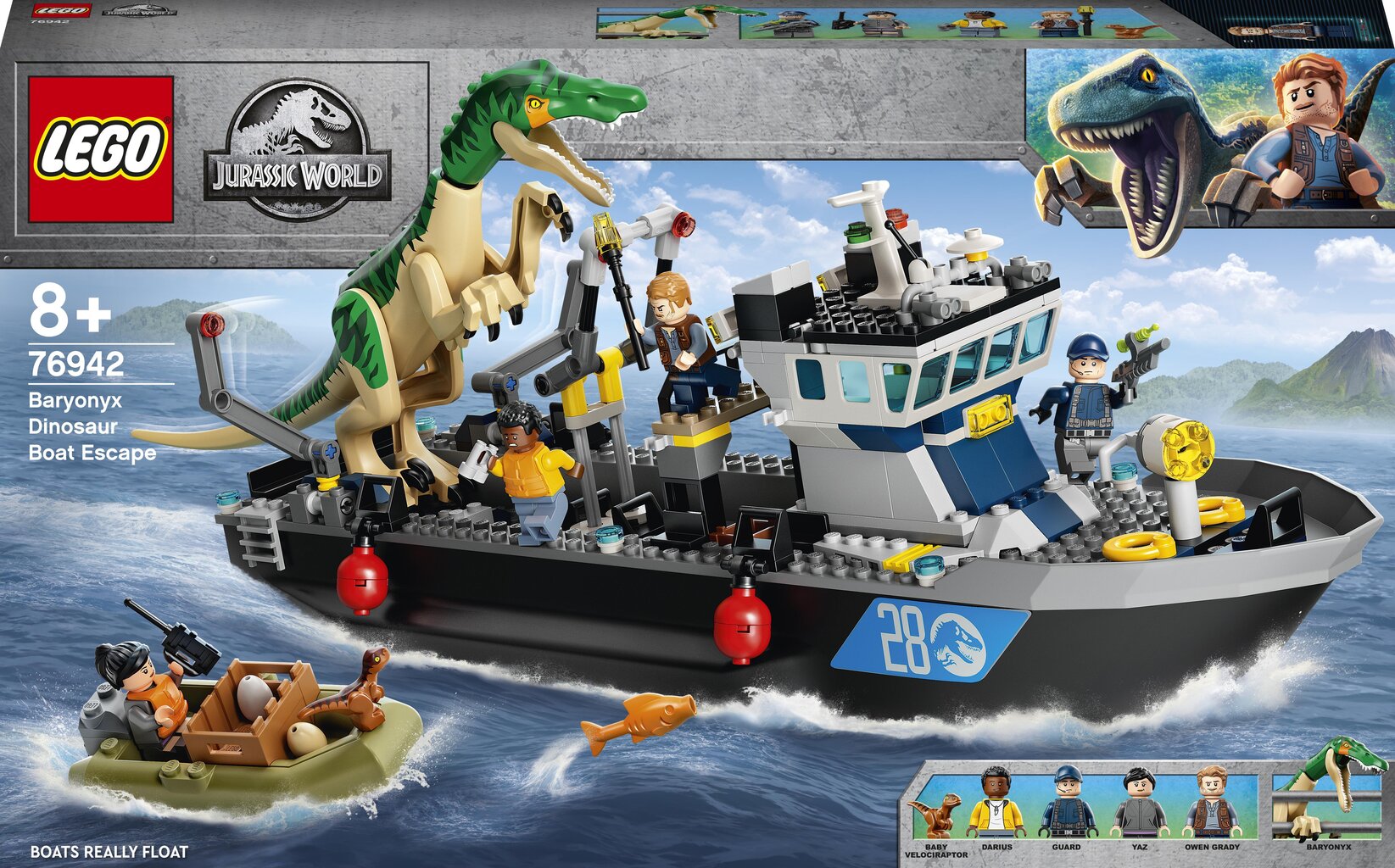 76942 LEGO® Jurassic World Baryonyxi dinosauruste põgenemine paadiga hind ja info | Klotsid ja konstruktorid | kaup24.ee