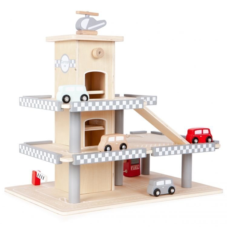 Ecotoys puidust kolmekordne garaaz autodega hind ja info | Poiste mänguasjad | kaup24.ee