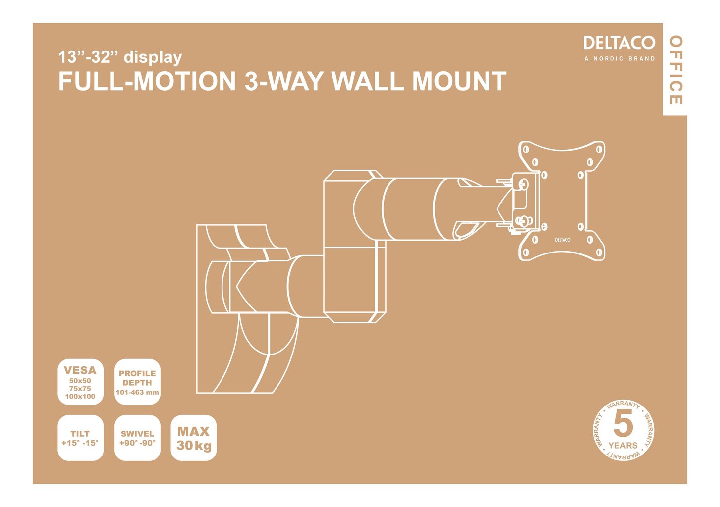 Deltaco ARM-0370, Vesa 50/75/100, 13-32" цена и информация | Monitori hoidjad | kaup24.ee