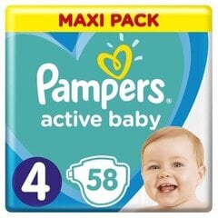 Mähkmed Pampers Active Baby-Dry, Maxi Pack, suurus 4, 9-14 kg, 58 tk hind ja info | Mähkmed | kaup24.ee