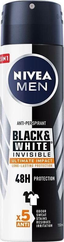 Nivea Men Black&White Invisible Ultimate Impact spreideodorant meestele 150 ml hind ja info | Deodorandid | kaup24.ee