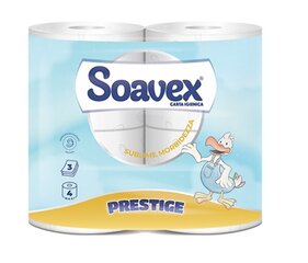 Туалетная бумага SOAVEX Prestige, 3-слойная, 4 рулона цена и информация | Туалетная бумага, бумажные полотенца | kaup24.ee