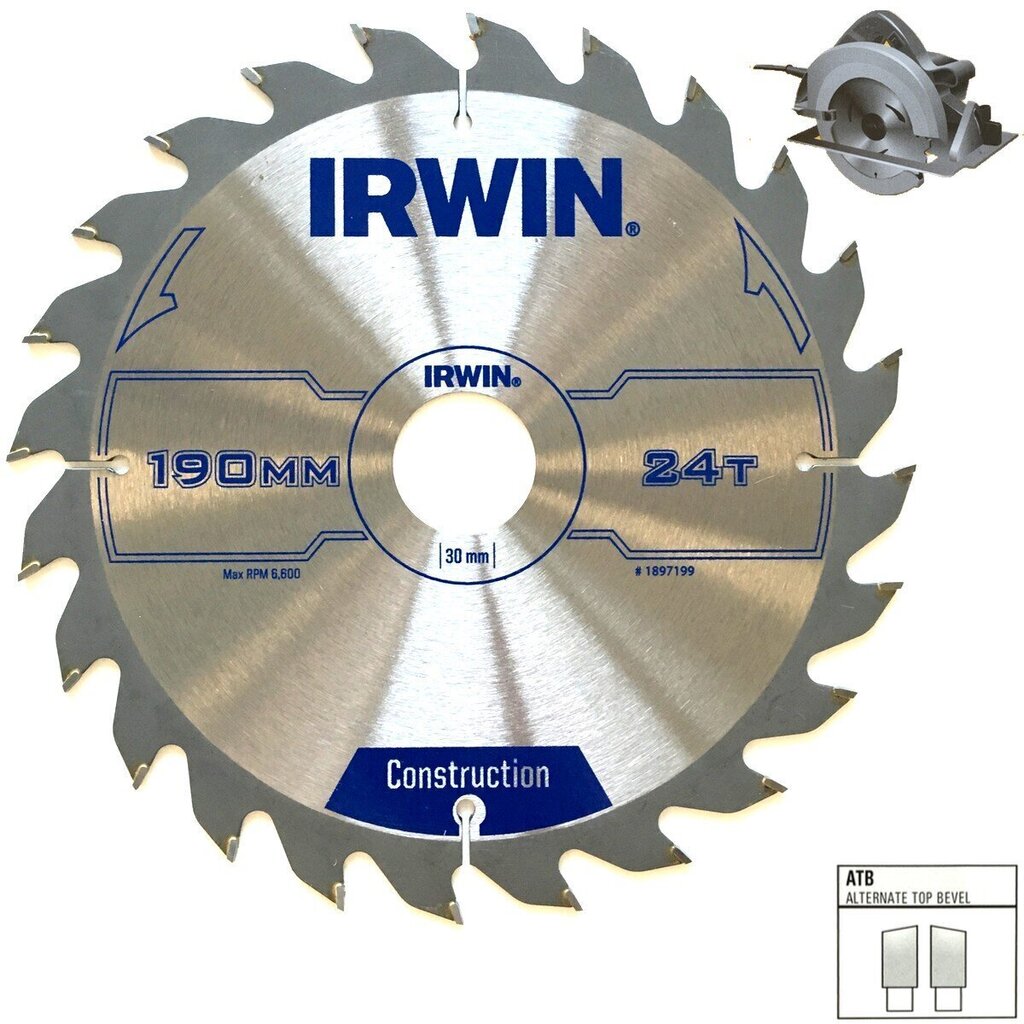 Lõikeketas Irwin 200x30(20,16)x24T 2,5 mm ATB цена и информация | Käsitööriistad | kaup24.ee