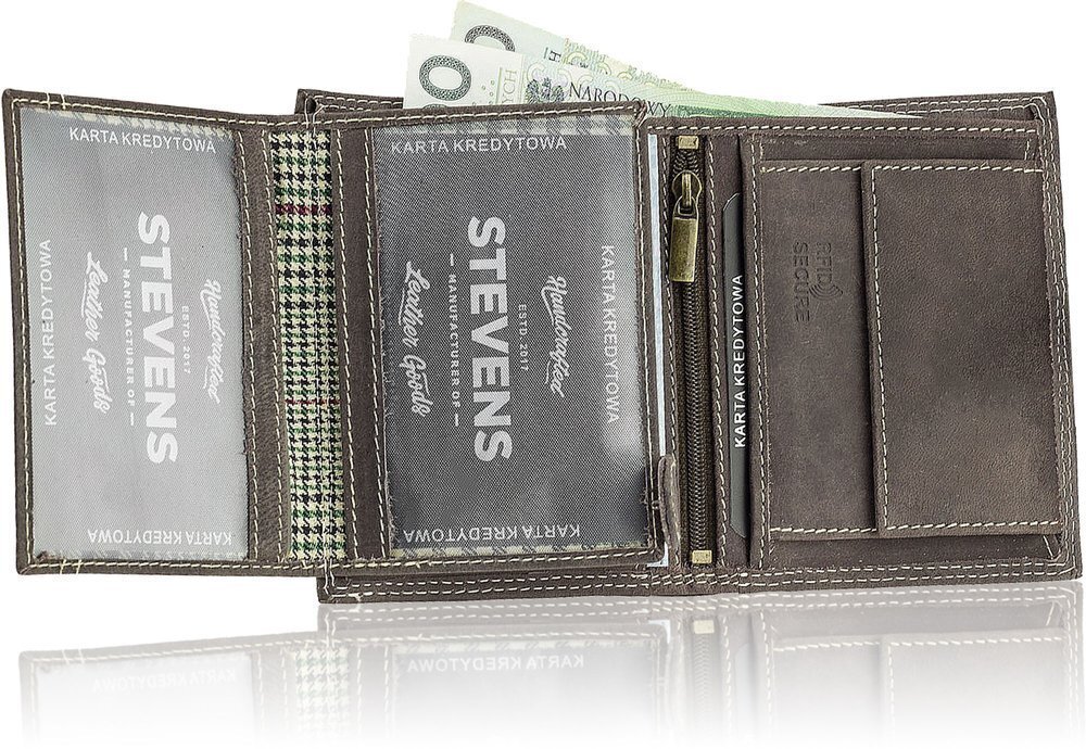 Meeste nahast rahakott STEVENS RFID kaitsega pruun hind ja info | Meeste rahakotid | kaup24.ee