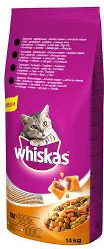 Whiskas kuivtoit täiskasvanud kassidele kana ja köögiviljadega, 14 kg цена и информация | Kuivtoit kassidele | kaup24.ee