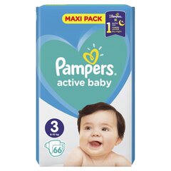 Подгузники PAMPERS Active Baby-Dry, размер 3, 6-10 кг, 66 шт. цена и информация | Подгузники | kaup24.ee