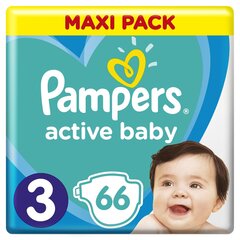 Подгузники PAMPERS Active Baby-Dry, размер 3, 6-10 кг, 66 шт. цена и информация | Пеленки | kaup24.ee