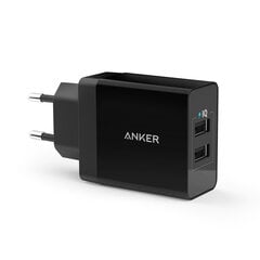 2-портовое настенное зарядное устройство Anker USB на 24 Вт, 24 Вт и 4,8 А, черное цена и информация | Зарядные устройства для телефонов | kaup24.ee