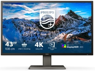 Philips P Line 42.5" 4K Ultra HD Must 439P1/00 цена и информация | Мониторы | kaup24.ee