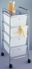 Хозяйственная этажерка на колесах 4 ящика, белая цена и информация | Аксессуары для ванной комнаты | kaup24.ee