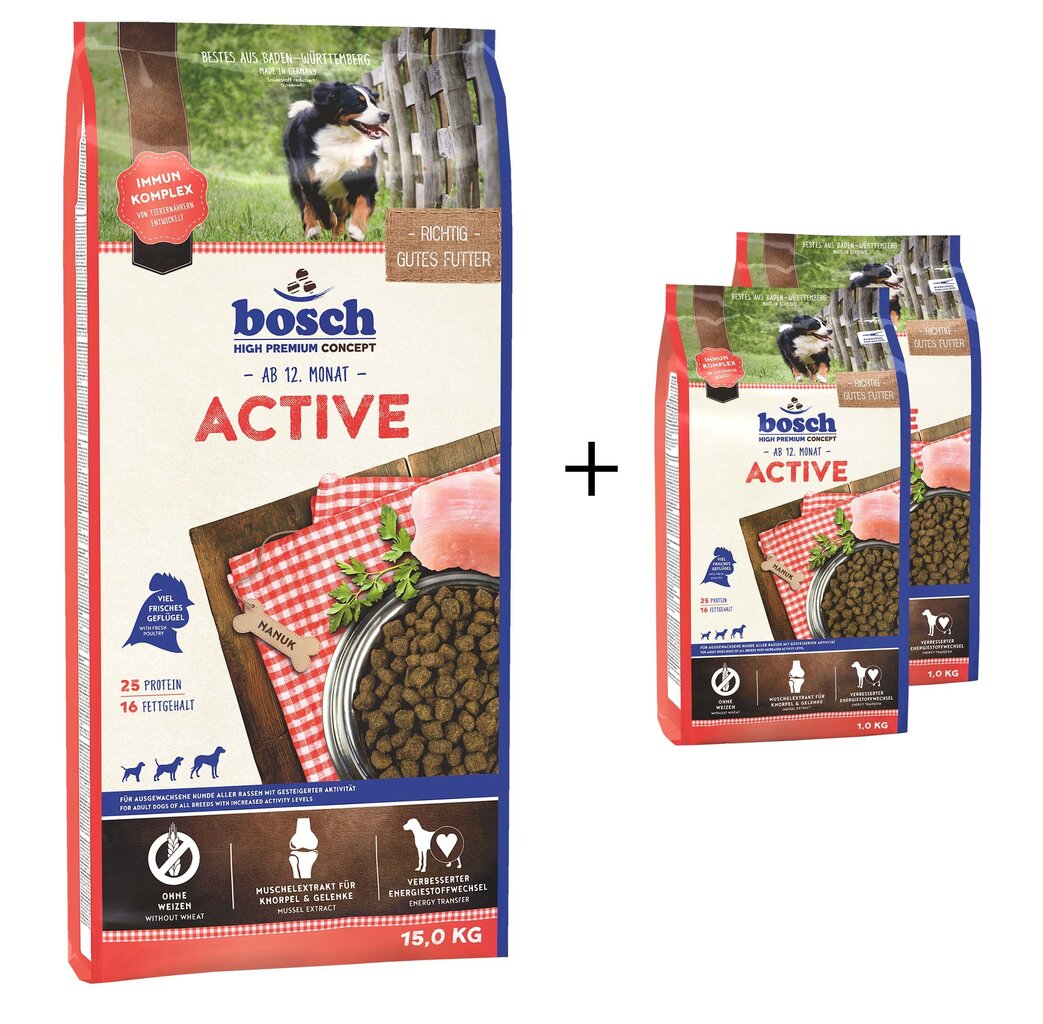 KOMPLEKT Kuivtoit koertele bosch Active (High Premium), 15kg + 2kg hind ja info | Kuivtoit koertele | kaup24.ee