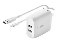 BELKIN DualUSB-A WllChar1M PVC A-mUSB 24 hind ja info | Mobiiltelefonide laadijad | kaup24.ee