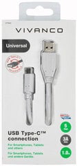 VIVANCO USB-C/USB 3.1 A kaabel 1m Valk. hind ja info | Mobiiltelefonide kaablid | kaup24.ee