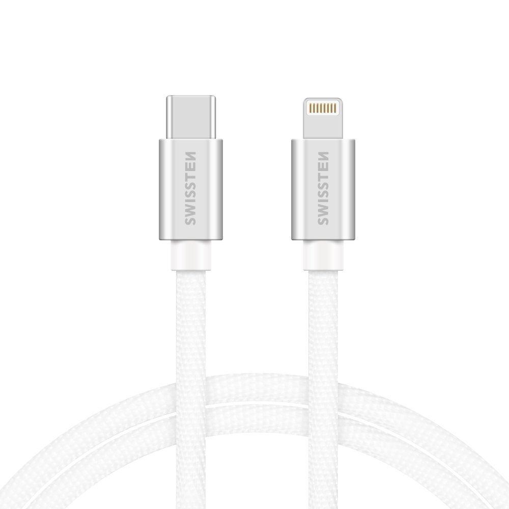 3.1 USB-C - Lightning Kaabel 2m Swissten Textile : valge/hõbe hind ja info | Kaablid ja juhtmed | kaup24.ee