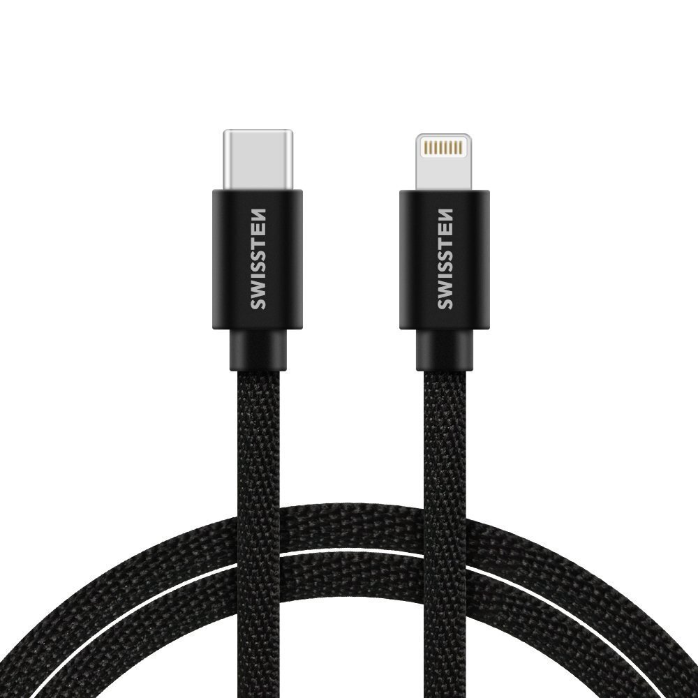 3.1 USB-C - Lightning Kaabel 2m Swissten Textile : must hind ja info | Kaablid ja juhtmed | kaup24.ee