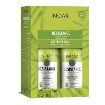 Juukseid tugevdav komplekt INOAR Resistance Fibra de Bambu Duo Kit: šampoon 250 ml + juuksepalsam 250 ml hind ja info | Šampoonid | kaup24.ee