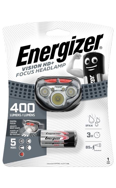 ENERGIZER VISION HD FOCUS LED esilatern 400lm + 3xAAA Energizer MAX patareid, 5 režiimid цена и информация | Taskulambid, prožektorid | kaup24.ee