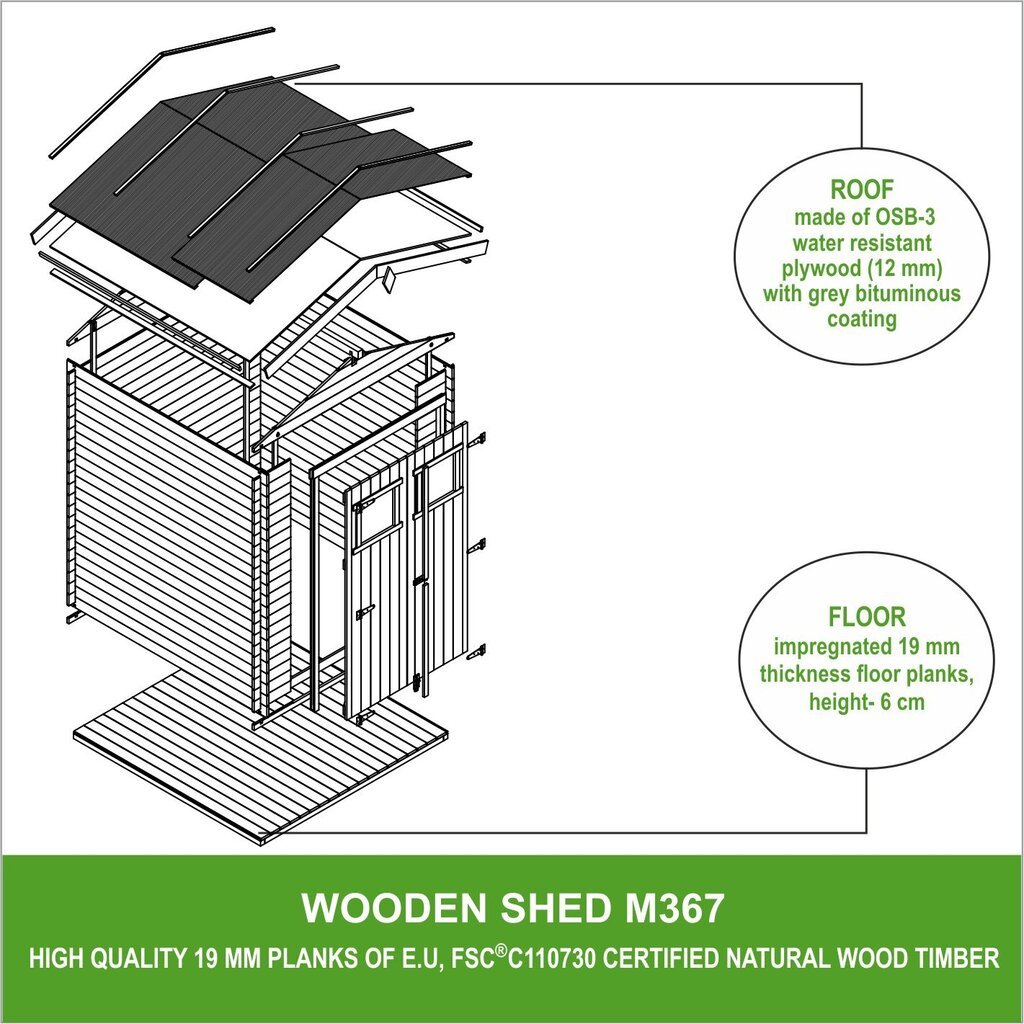 Timbela puidust aiamaja / tööriistakuur M367 + põrand hind ja info | Kuurid ja aiamajad | kaup24.ee