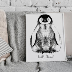 Maal "Pingviin" jalajälgedega, A3 formaat, valge raam цена и информация | Картины, живопись | kaup24.ee