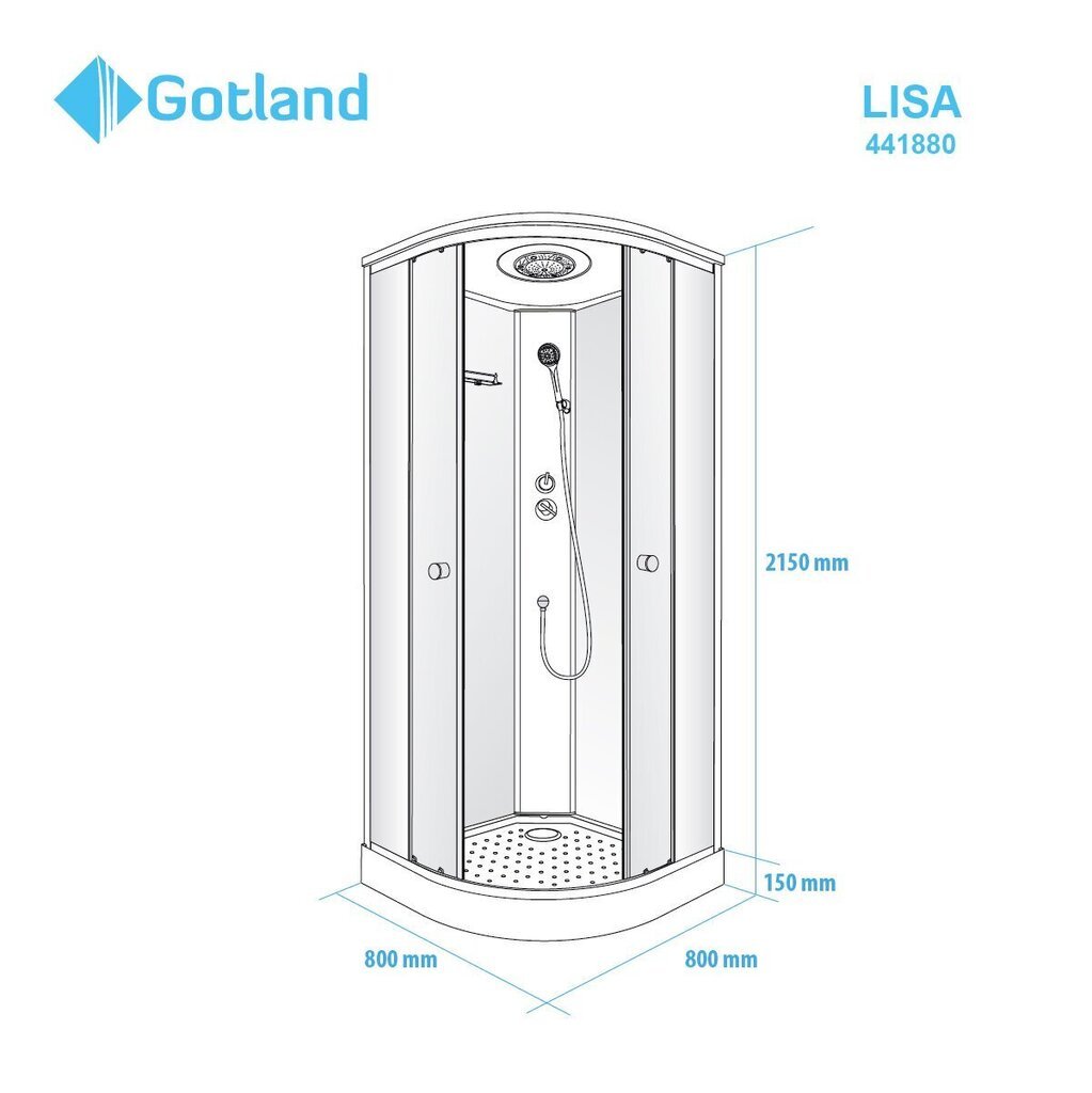 Suletud dušikabiin GOTLAND LISA 80x80x215cm hind ja info | Dušikabiinid | kaup24.ee