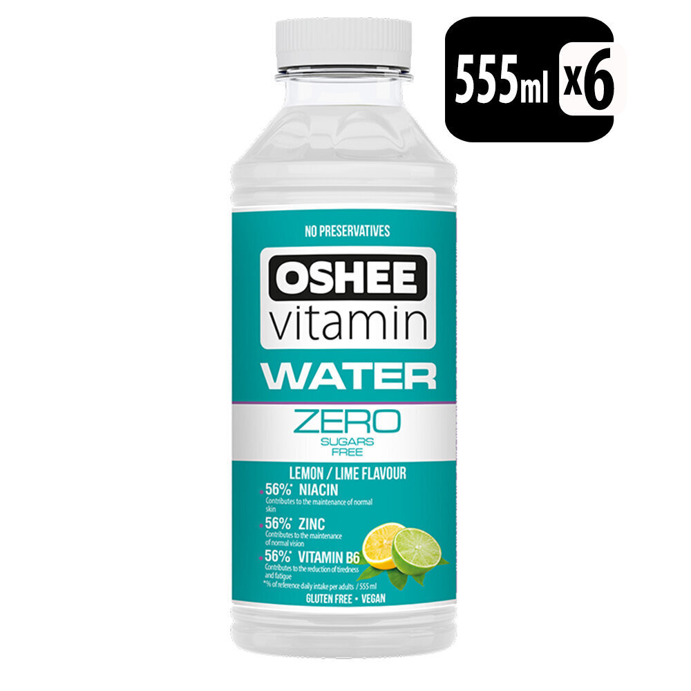 Vitaminiseeritud sidruni- laimimaitseline vesi OSHEE Zero, täiendatud niatsiini, tsingi ja vit. B6 555ml x 6 hind ja info | Karastusjoogid | kaup24.ee