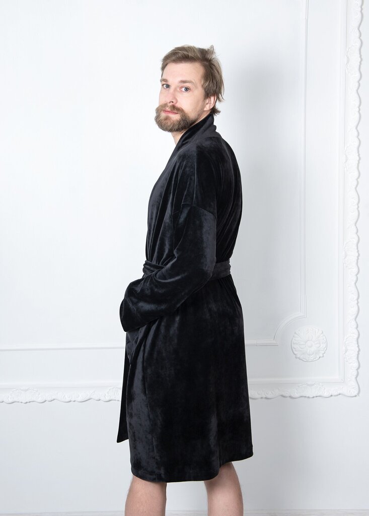 Meeste pikk veluurist hommikumantel, must hind ja info | Meeste hommikumantlid, pidžaamad | kaup24.ee