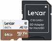 Lexar mälukaart microSDXC 64GB Pro 667X U3 V30 + adapter hind ja info | Mobiiltelefonide mälukaardid | kaup24.ee