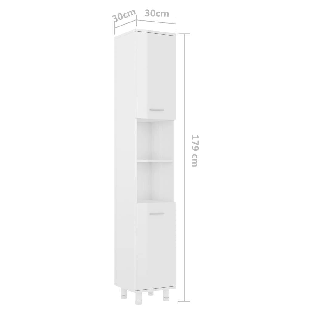 vidaXL vannitoakapp kõrgläikega valge 30 x 30 x 179 cm puitlaastplaat hind ja info | Vannitoakapid | kaup24.ee