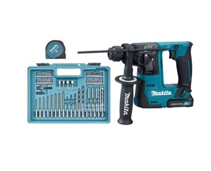 Аккумуляторный перфоратор Makita HR140DWAE1  12V, ( 2x2,0Ah Li-ion ) + 65 шт. набор принадлежностей цена и информация | Шуруповерты, дрели | kaup24.ee