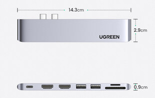 Adapter 7-in-2 UGREEN CM356 USB-C Hub MacBook Air / Pro jaoks, hall цена и информация | Адаптеры и USB-hub | kaup24.ee